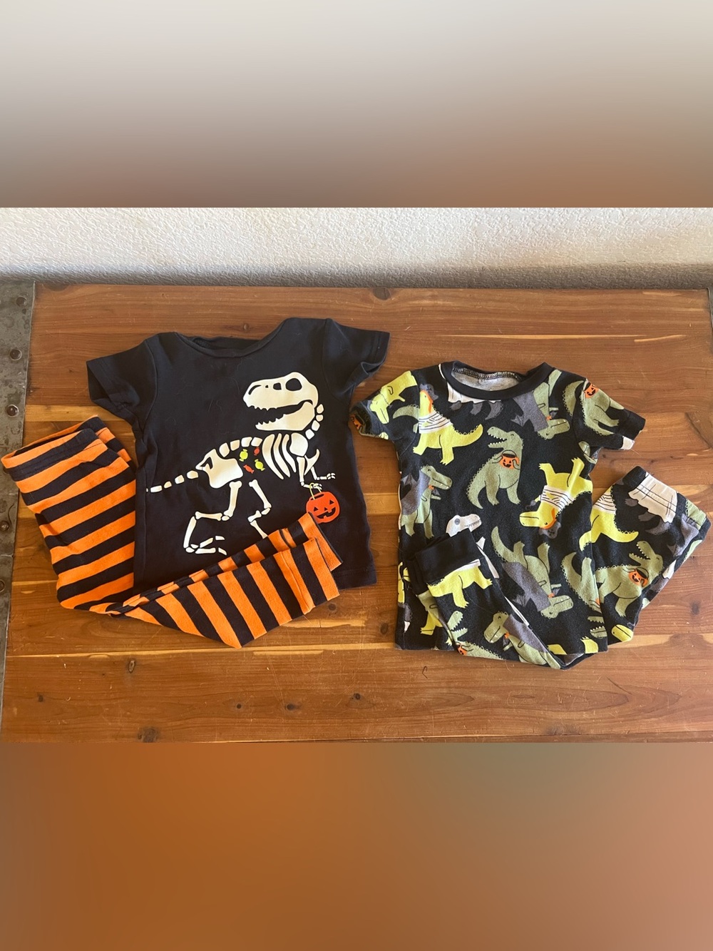 Carter's Black & Orange Dino Skeleton Halloween Outfit